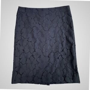 Banana Republic Navy Blue Floral Lace Pencil Skirt Petite 2P Lined Back Vent